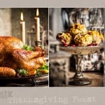 three pictures of elements of thanksgiving feast preparation
