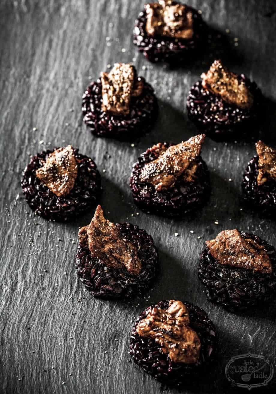 Black Rice Cakes with Ponzu Beef | Food Photography | www.littlerustedladle.com