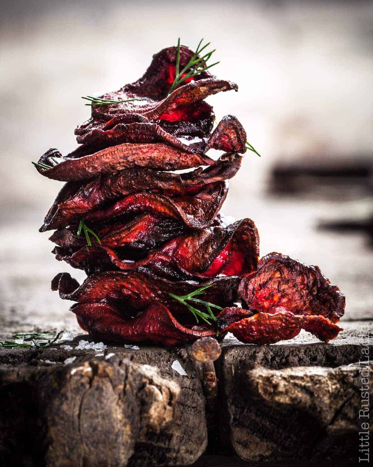 Root Vegetable Beets Rustic Backed Chips- Jena Carlin Photography - Little Rusted Ladle #foodphotography #Beets #FallRecipes