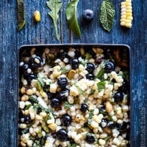 Flat lay shot of completed salad with each ingredient above.