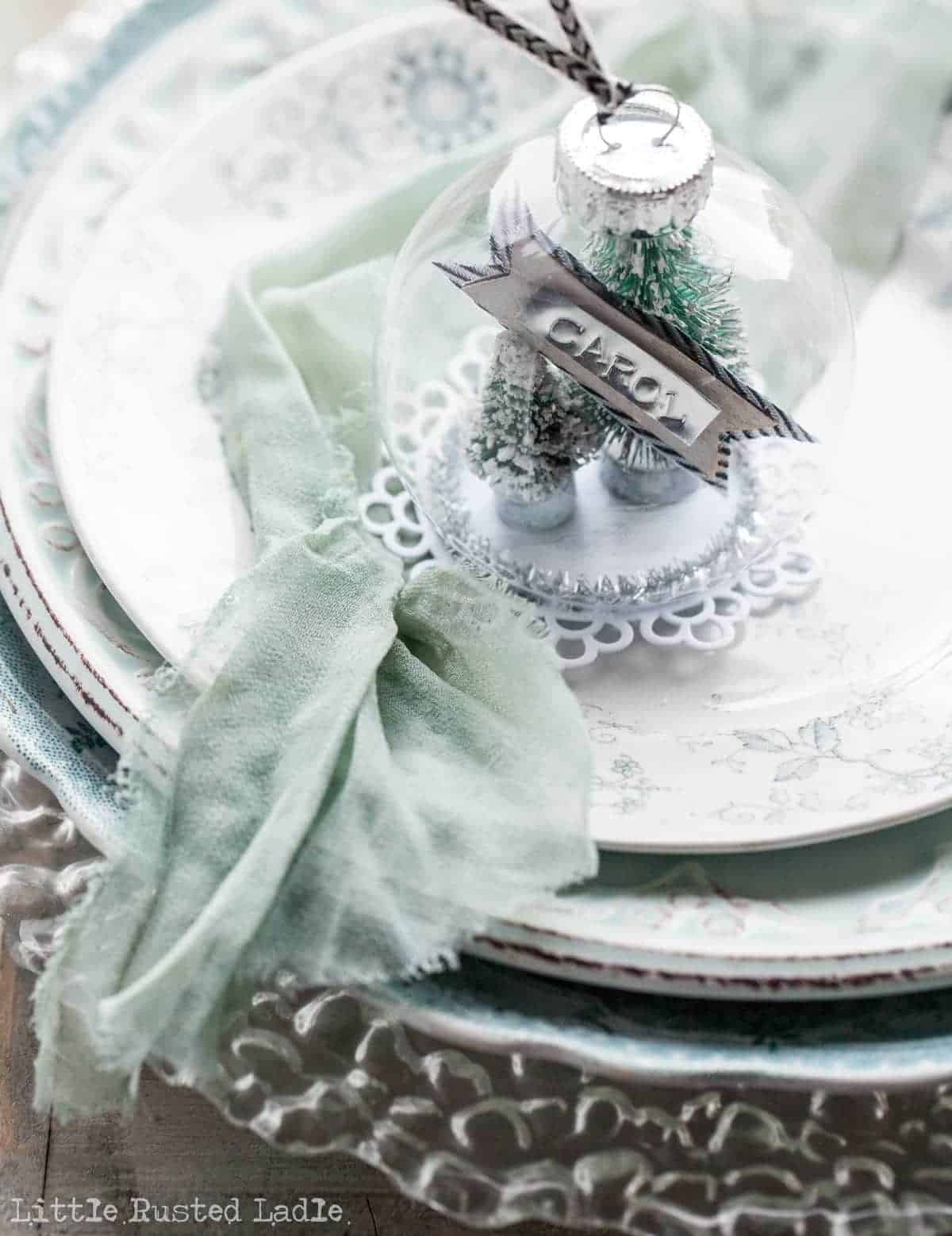 DIY Snow Globe Ornament Place Cards - Little Rusted Ladle Blog - 18 96WM