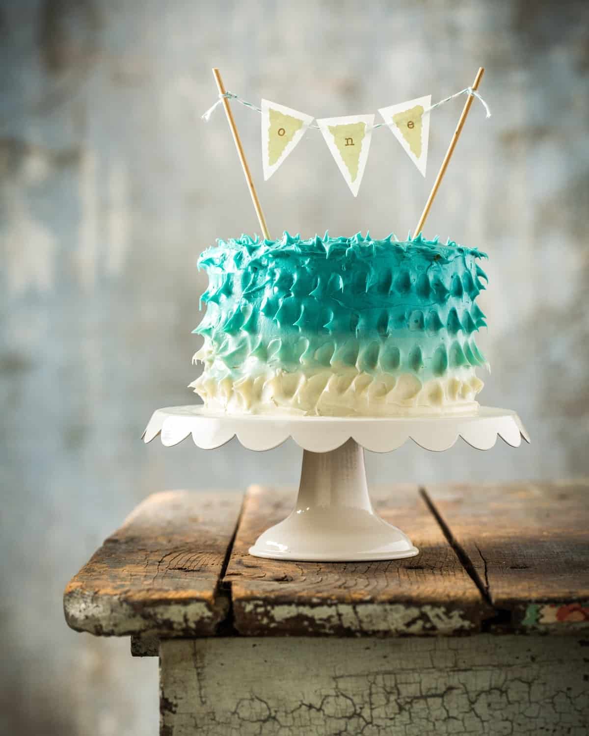 Fake Cake for Photo Shoots Birthday Party Decor Smash Cake Prop First Birthday Home Decor Blue Ombre Ruffle Cake