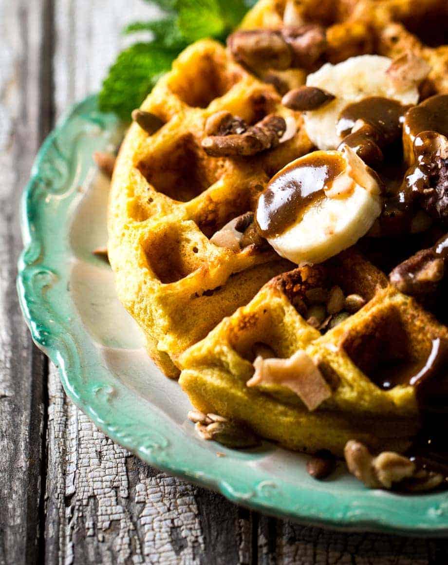 Turmeric Waffles with Double Nut Cream Recipe