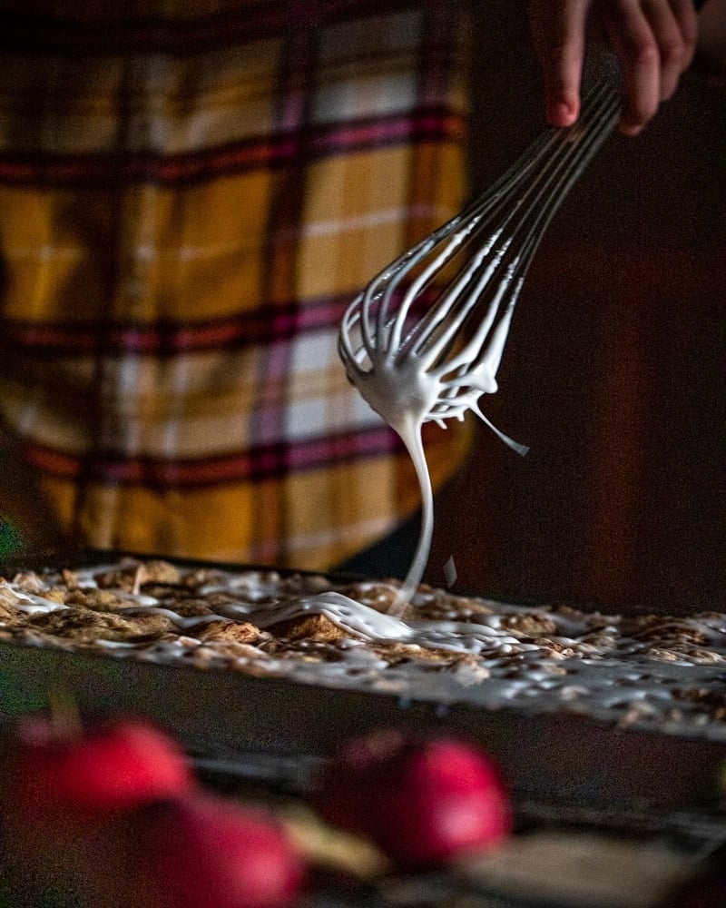 Rustic Dessert Drizzle in moody lighting close up