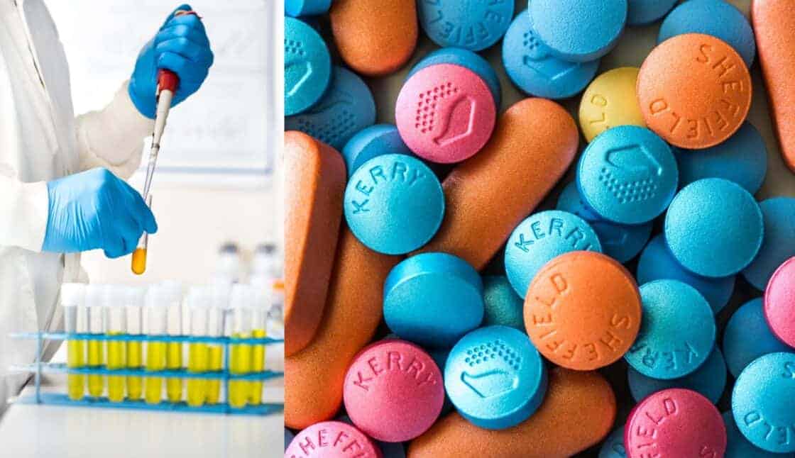 medical lab scientist and colorful pills